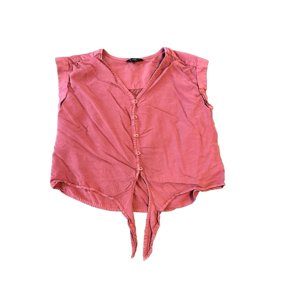 Tencel Coral Pink Womens Sleeveless Top XL Boho Beachy Resort Romantic Lagenlook
